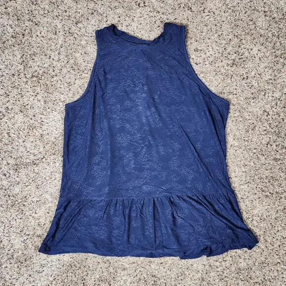 W5 Womens Top sz Small Navy Coral Floral Sleeveless Tank Keyhole Back Blouse - Picture 1 of 6